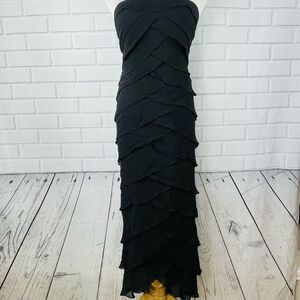 White House Black Market Black Tiered Ruffle Strapless Maxi Dress - Size XS